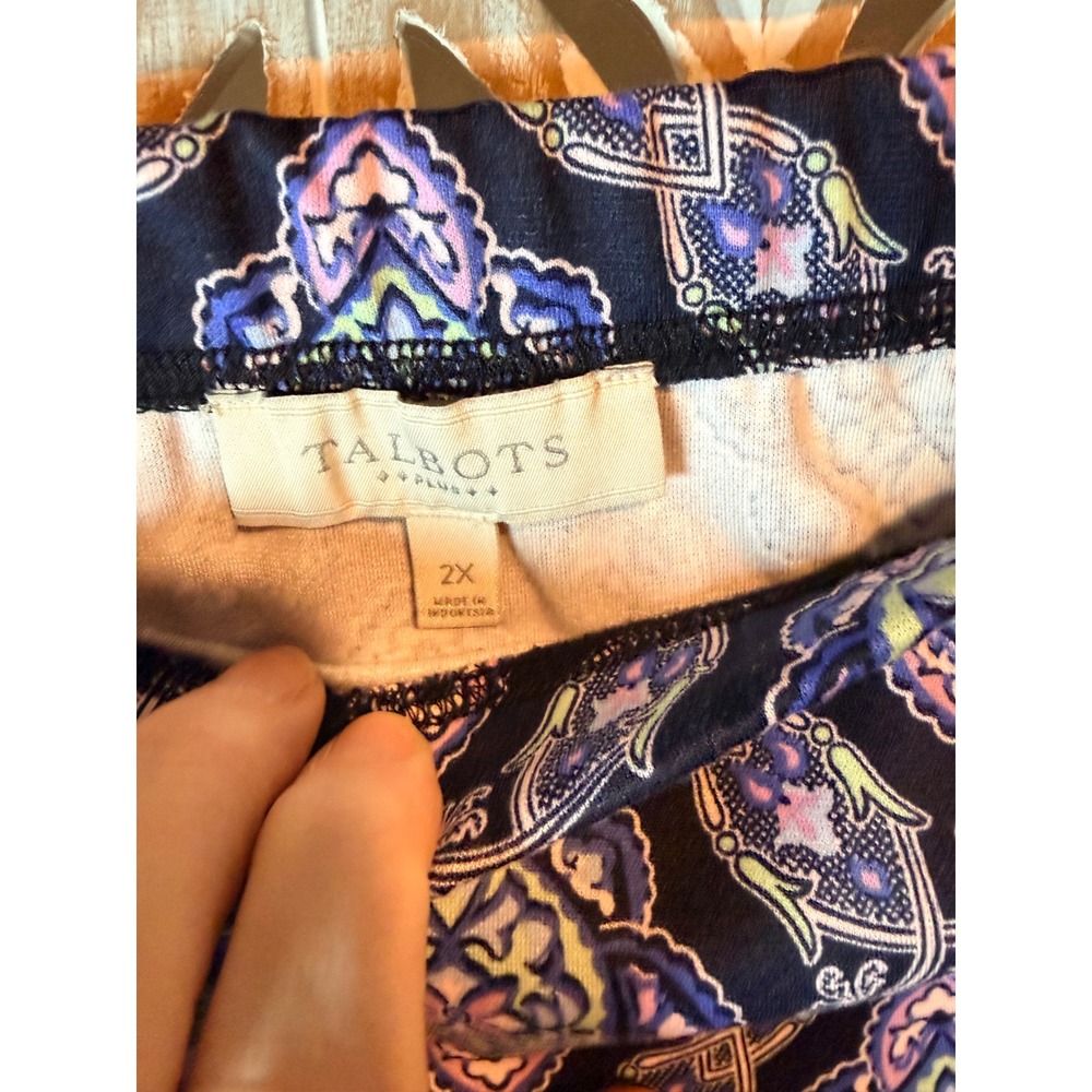 Talbots Womens 2X Navy Blue Medallion Print Elastic Waist Midi Skirt ID2726 - Picture 6 of 8